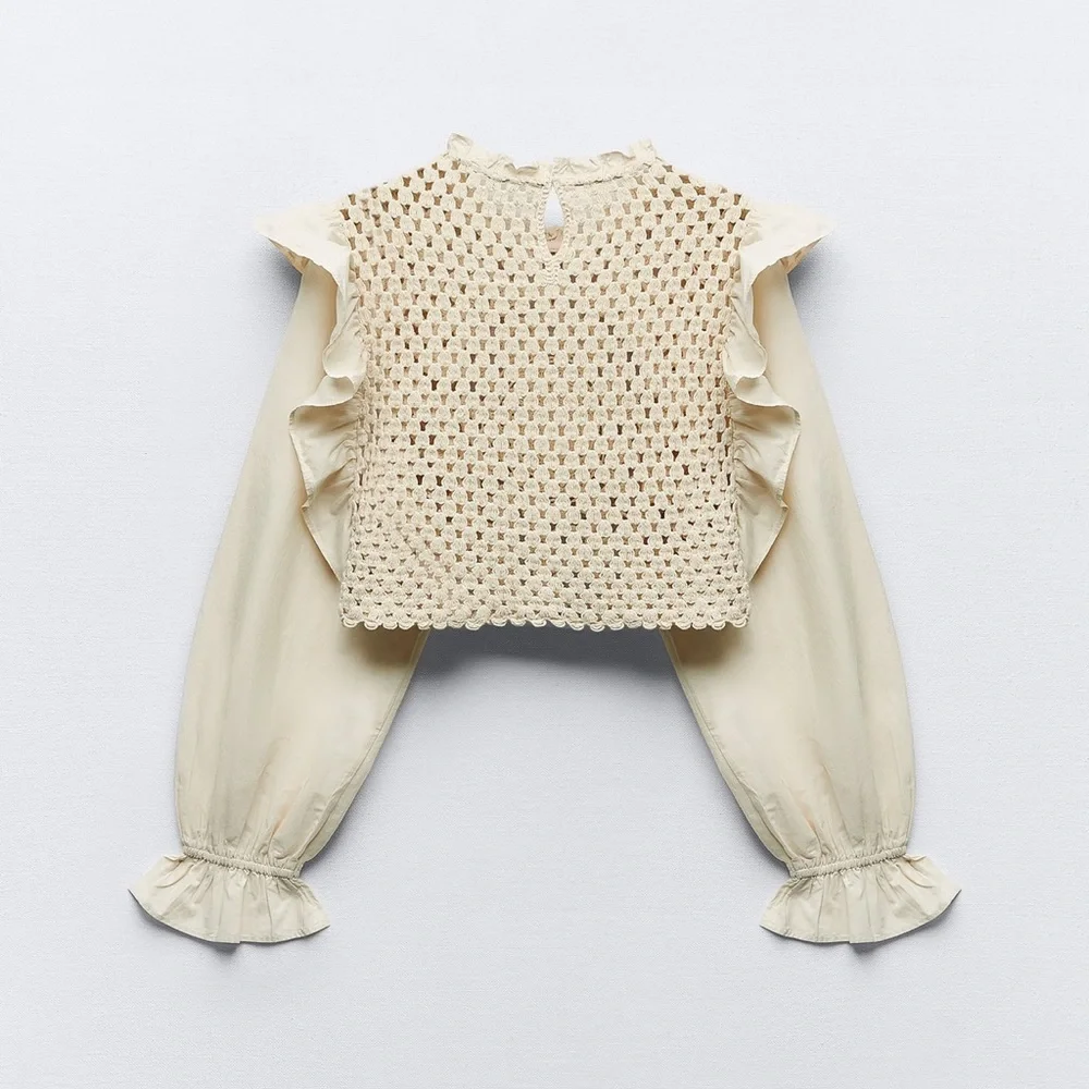 ZARA RUFFLED SLEEVE KNIT CONTRASTING TOP blogger favorite